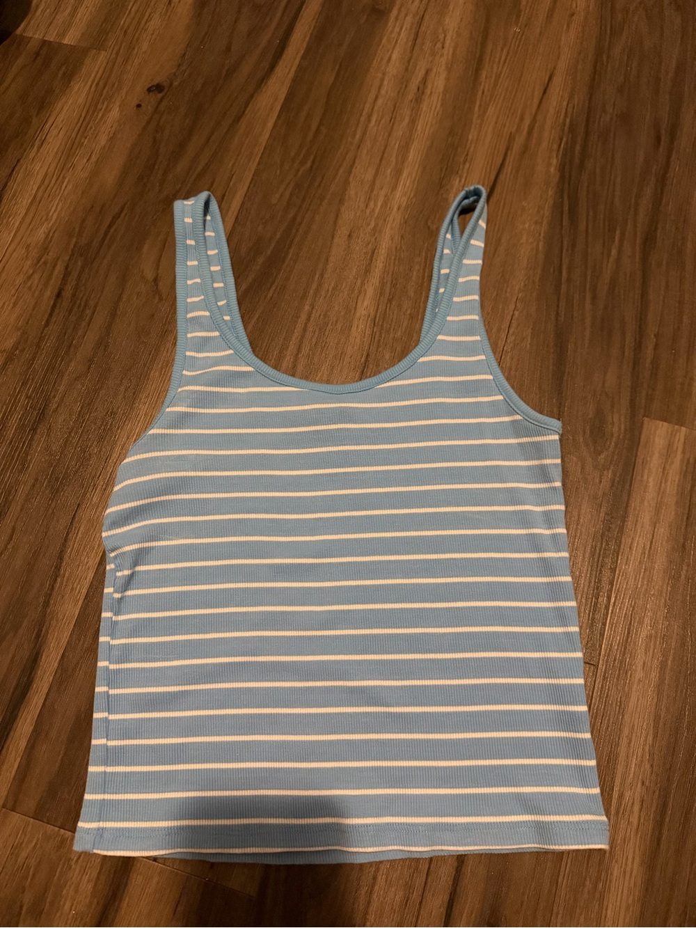 Ambiance Light Blue & White Striped Ribbed Tank